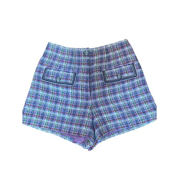 Veronica Beard Inara lavender lilac multi plaid tweed shorts size 2 - Picture 9 of 14